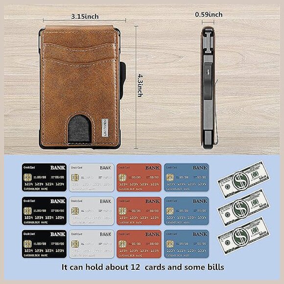 Wallet for Men - with Money Clip Slim Leather Slots , Brown - Picture 4 of 6